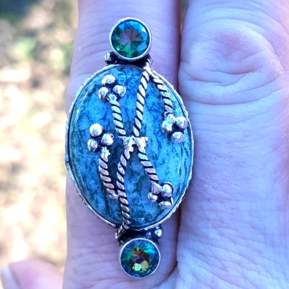 New Tree Agate & Mystic Topaz 925 Silver Ring. - Picture 7 of 8